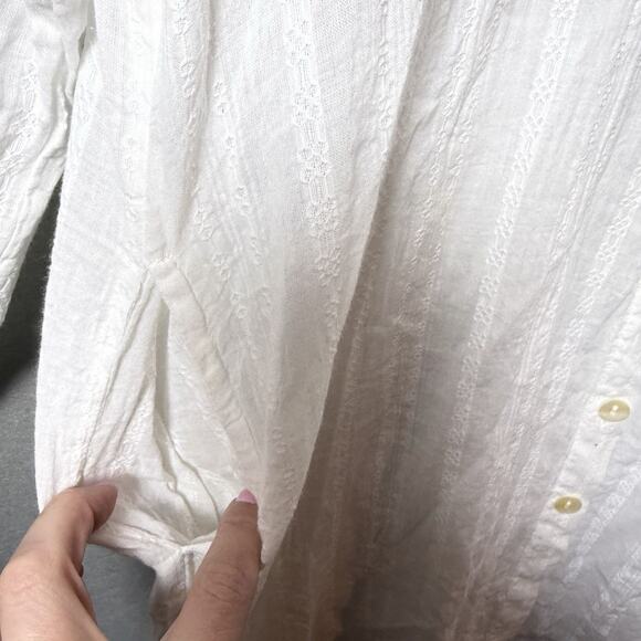 Blue Island White Long Sleeve Gauze Tunic Beach Swim Cover Up Top 100% Cotton M - Picture 4 of 10